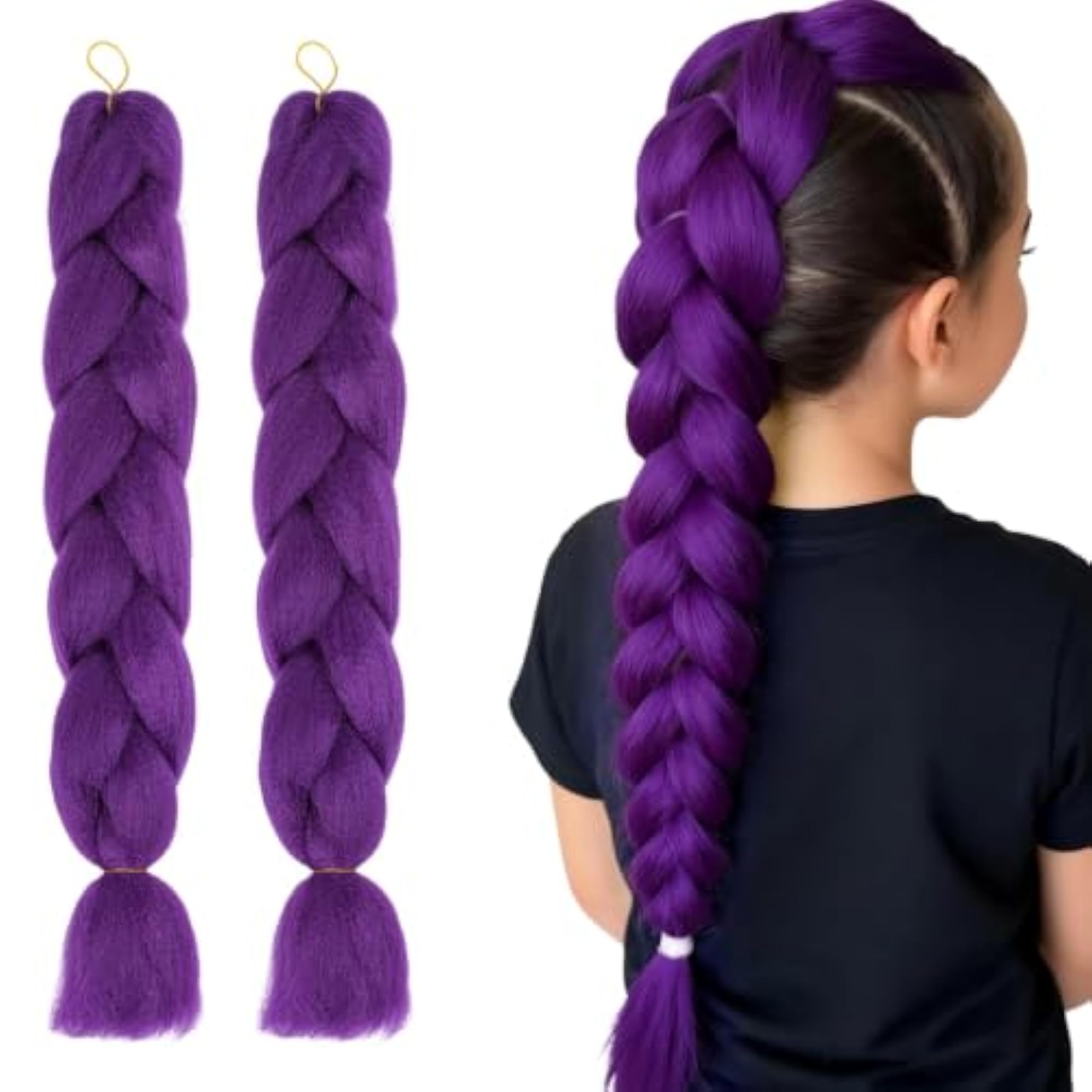 2PCS Pre Stretched 22 Inch Purple Braids Ponytail Extensions
