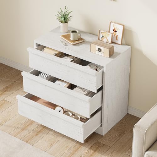 GarveeHome 3 Drawer Dresser for Bedroom, White Nightstand 3 Chest of Drawers with Large Storage, Small Modern Dresser Organizer Bedside Table for Living Room, Nursery, Entryway