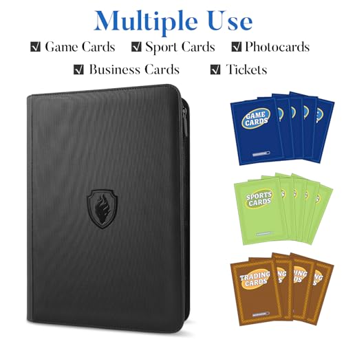 Image of Premium Zip Card Binder, Fabmaker 9 Pocket Trading Card Binder, PU Cover Zipper Card Collection Album, Sturdy 360 Side-Loading Card Folder Holder for Game & Sports Cards, Royal Blue