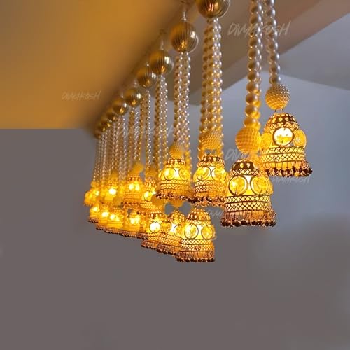 Divyakosh Wall Hangings for Home Living Decor, Set of 4 Diwali Lights, Handmade Diwali Decoration Door Valance Hanging with LED T-Lights for Wedding