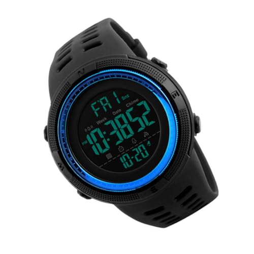腕時計メンズデジタル腕時計電子カウントダウンウォッチ防水手首 Colok レザーバンド付きブラック/3013 (Color : Blue)