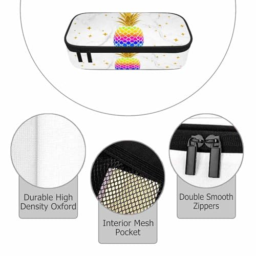 Image of White Marble Pencil Holder Bag Pineapple Fruit Gold Stars Pencil Case College Office School for Teens Boy Girl
