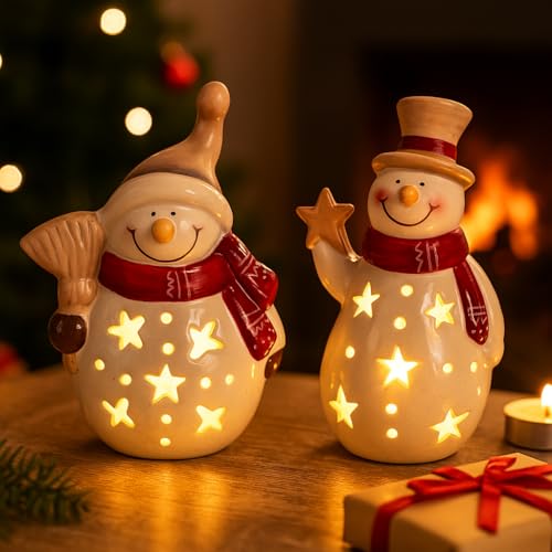 abc HOME | LED Schneemann Figuren 2er Set | Keramik Beleuchtet |...