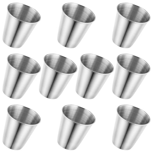 GARVALON Juego de 10 Vasos de Licor de Acero Inoxidable 70 Ml Vasos Reutilizables para Whisky y Cócteles Tamaño Medio Compacto Ideales para Viajes Camping y Actividades al Aire Libre