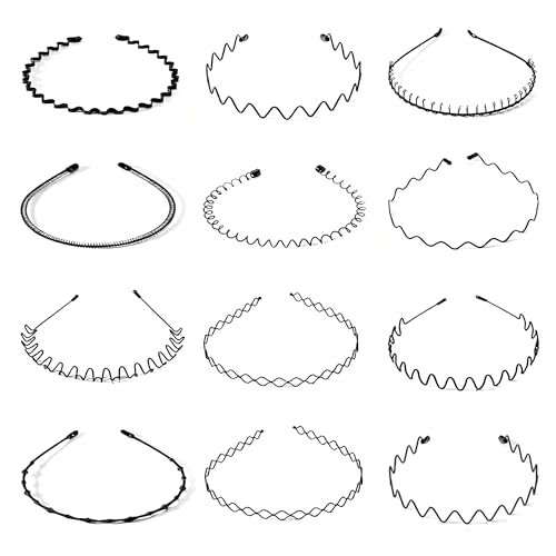 12 diademas de metal negro para mujer, multiestilos, ideales para deportes, yoga y maquillaje, para mujer
