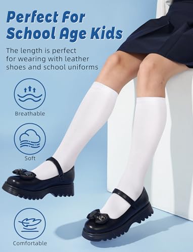 VEKDA 4 Pairs Girls Knee High Socks Cotton Seamless Toe School Uniform Socks for Girls4