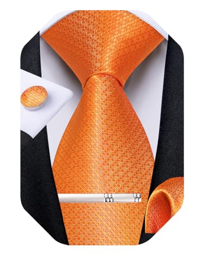 Image of DiBanGu Mens Tie Silk Plaid Striped Necktie and Pocket Square Cufflinks Tie Clip Set with Gift Box Formal Wedding Party