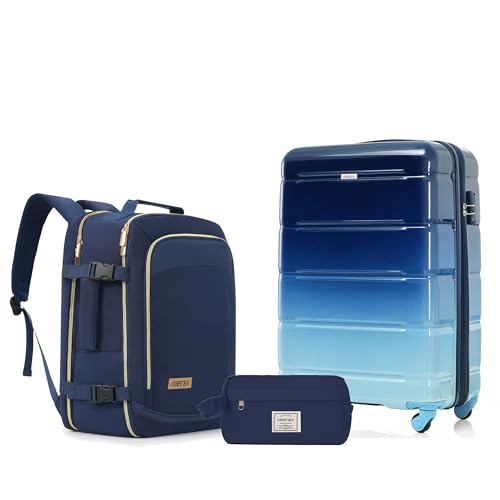 Image of Hardshell Luggage Sets, Lightweight Stripes Suitcases with Spinner Wheels, Navy 20