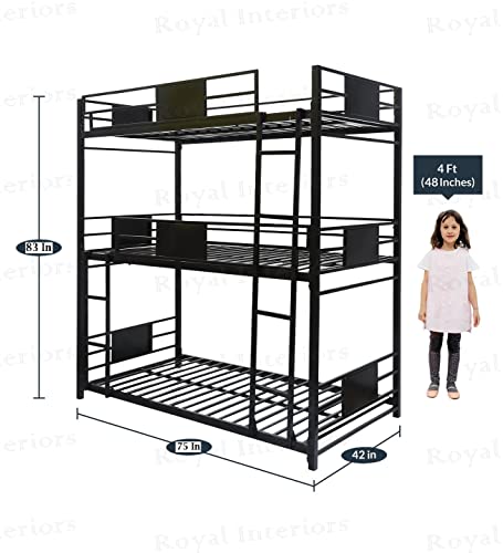 Image of Olivia Triple Metal Bunk Bed Twin Over Twin Bunk Beds for Kids | Glossy Bunker Bed for Adults | Double Decker Bed for Kids Room Furniture | Frame Only, Mattress Not Included (Black)