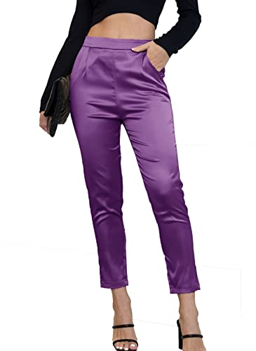 Pantalon fuselé à l'avant en satin de haute qualité avec coupe haute pour femme