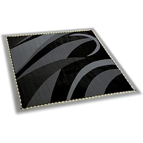 Stylish Camping LED Illuminated Patio Mat - Reversible RV Home Mat, White/Black with LEDs Light, 8x11 Cover