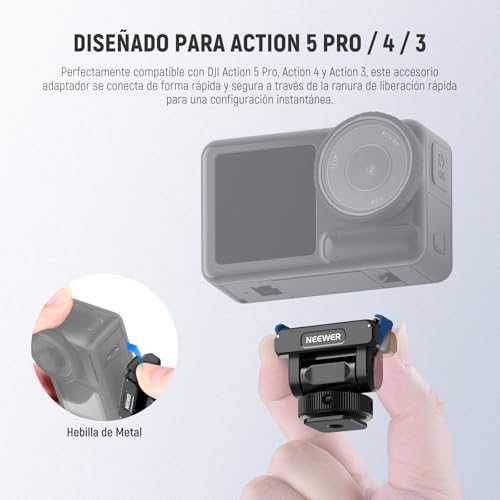 NEEWER Accesorios Montaje Magnético Compatibles con dji Osmo Action 5 Pro / 4/3, Adaptador Cámara Acción con Inclinación 160° y Liberación Rápida, Zapata Fría, Rosca 1/4", Paño de Limpieza, AC012 - imagen 3