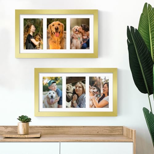 Image of DUENPY 8x14 Collage Picture Frame 4x6 Collage Picture Frame Displays Three 4x6 inch Photos or 8x14 (Without Mat) for Available Horizontal Wall Mounting Display and Vertical Gold