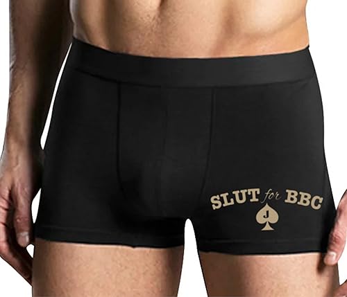 Knaughty Knickers Slut for BBC Jack of Spades Mens Boxer Briefs with Front Design No Fly Stretchy Sexy Black Colorful Trunks