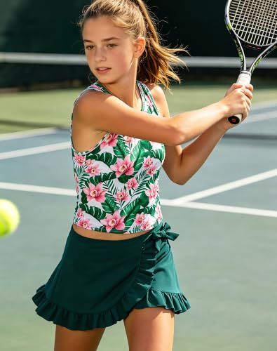 Image of Girls Swimsuits 3 Piece Tankini Bathing Suit Set Cute Bikini Swimwear with Cover Ups Beach Skirt 5-16 Years