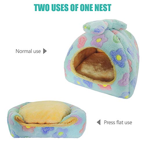 Image of HOMEYA Small Animal Pet Bed, Sleeping House Habitat Nest for Guinea Pig Hamster Hedgehog Rat Chinchilla Hideout Bedding Snuggle Sack Cuddle Cup Cage Accessories with Removable Washable Mat (Blue)