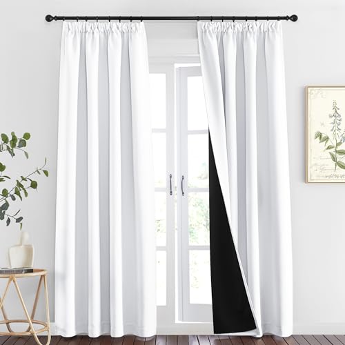 PONY DANCE Cortina Blanca Opaca 140x245 CM Cortinas Foscurit Aislantes Termicas Frio y Calor para Salon 2 Piezas 100% Blackout Curtains para Riel con Ganchos