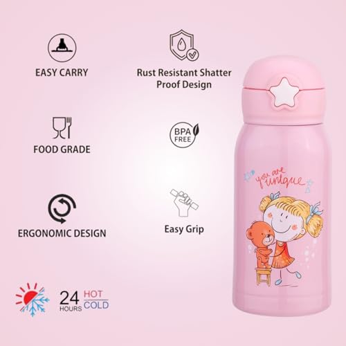 Image of Clay Craft VACBOTT Kids Double Walled 18 Hours Hot and 24 Hours Cold Water Bottle-550ML, 2-Piece Steel Bottles for Travelling|BPA-Free|Leak Proof|BIS Certified|1Year Limited Warranty