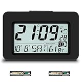 QINYUNE Handy Atomic Alarm Clock - 6'' Battery Operated Digital Clock with Seconds, Self-Setting, Auto Sync, DST, Selectable Time Zones,Portable Travel Desk Clock with 5s Touch Backlight for Bedroom