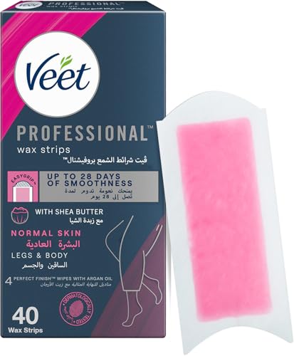 Veet Professional Hair Removal Easy-Gel Legs & Body Wax Strips with Shea Butter for Normal Skin 40 Strips