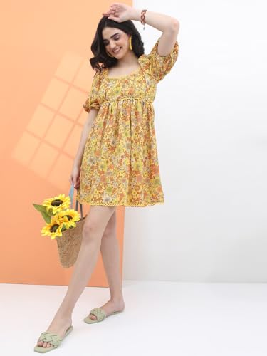 Image of Tokyo Talkies Women's Short Sleeves Square Neck Printed Dresses | Stylish| Casual