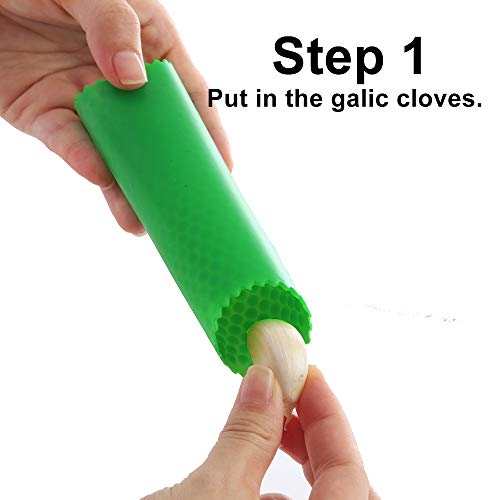 Image of Garlic Peeler Skin Remover Roller,Easy Quick to Peel Garlic Cloves with Best Silicone Tube Roller Garlic Odorfree Kitchen Tool Peeling Without Smell With Internal Wave Points Design (Green,Red)