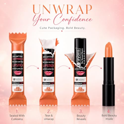 Image of Krayons Cute Pop Matte Lipstick for Women - Shade 162 Nude Tea, India's 1st Twist-Wrap Lip Stick, Long Stay Waterproof Lipstic, Rich Pigmented Daily Wear Matt Lipsticks, 3.5g