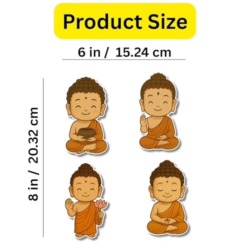 Image of Regalo Casila Buddha Fridge Magnet Set Cute Monk Cartoon Style Meditating Spiritual Fridge Dcor Gift for Home Zen Lovers 4 Pc