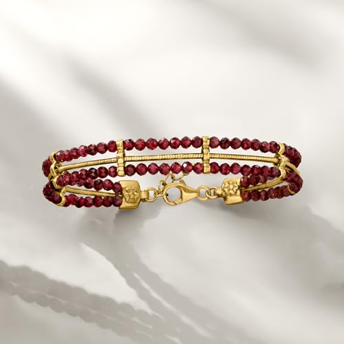 Ross-Simons 16.00 ct. t.w. Garnet Bead and Snake-Chain Bracelet in 18kt Gold Over Sterling. 7 inches4