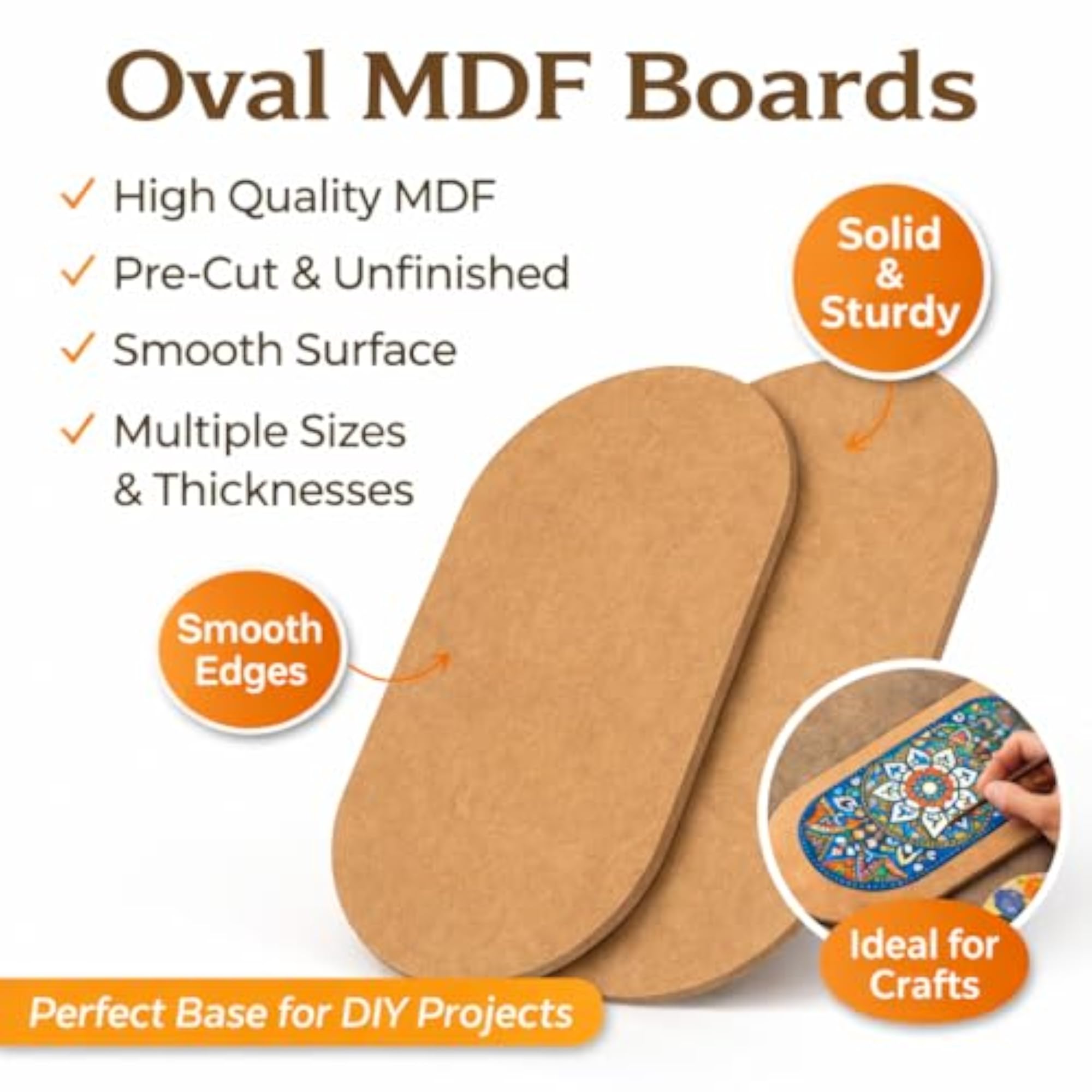 MDF Oval Capsule Base Cutout 3 Pcs Wooden Base for DIY Crafts