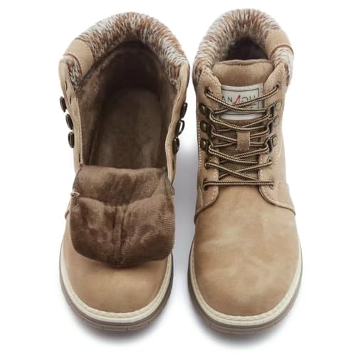 ANJOUFEMME Winter Snow Hiking Boots for Women - Womens Casual Work Boots Waterproof Lightweight Hiking Shoes for Trekking Camping Walking FNW18-KHAKI-8 - Thumbnail 6