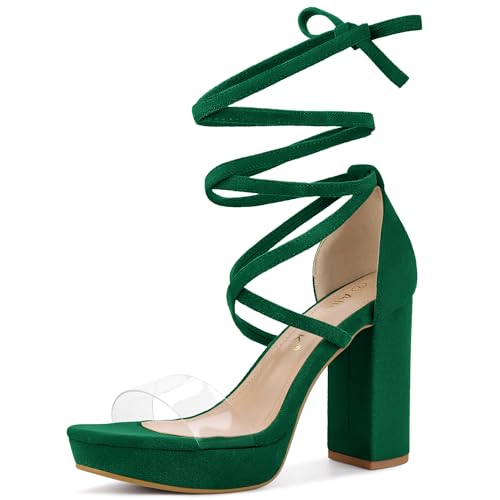 Image of Allegra K Women's Platform Lace Up Clear Chunky Heels Sandals