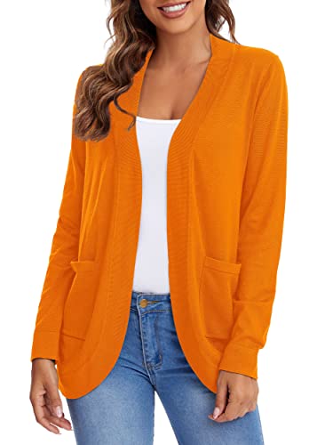 Urban Coco Womens' Long Sleeve Open Front Knit Sweater Cardigans Curved Hem With Pockets (Orange, S) #TOP29