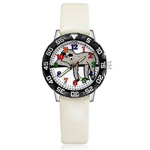 Reloj para niña Moda Lindo Bonito Animal Perezoso Estilo Estudiante Niñas Niños Relojes de Pulsera de Cuero de Cuarzo Relojes Clcok para niñas (Color : Pink)