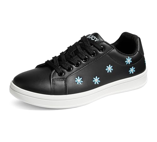 Women's Classic Fashion Sneakers Cute Retro Tennis Shoes Floral Embroidery Lace-Up & Anti-Slip Sole for Casual Comfort - Main Image