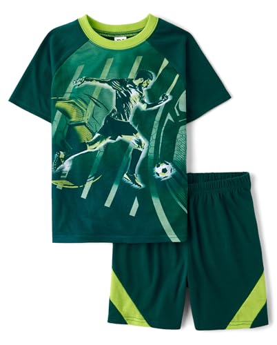 The Childrens Place Boys Short Sleeve Top and Shorts 2 Piece Pajama Set Racing Green Medium