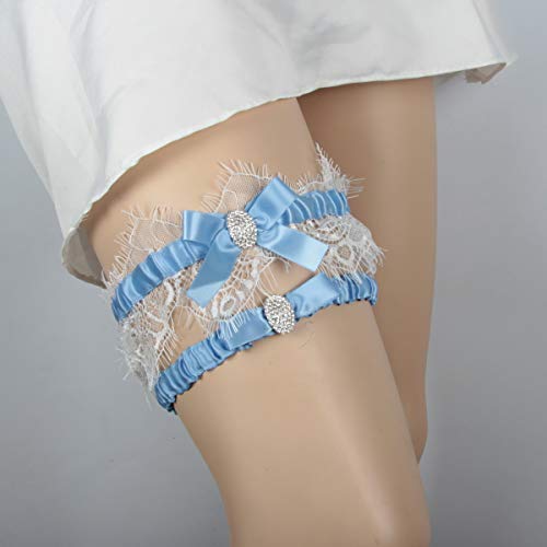 Image of White Lace Wedding Garters Bridal Garter Set for Women Bride Garters With something Blue