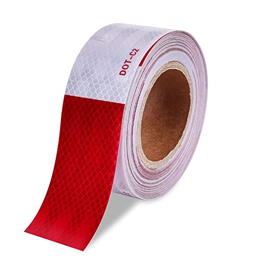Cinta reflectante autoadhesiva, [50 mm x 2 m] cinta fluorescente, rojo, blanco, impermeable, para marcar vehículos, peligros, cinta reflectante, cinta reflectante