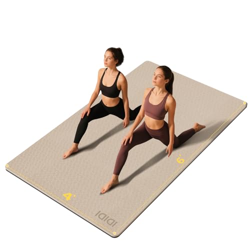 10mm Large Yoga Mat (6'x 4') - Extra Long and Wide 72 x 48 x 0.4 inches, Non-Slip POE Fitness Mat, Eco-Friendly, Thick Wide Exercise Mat for Home Workouts,Ideal for Yoga and Pilates. (Beige+Black)