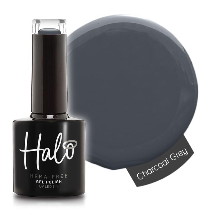 Halo Gel Polish 8ml - Charcoal Grey. UV/LED Gel Nail Polish, Long Lasting & Easy To Apply. Nail Art Colours For Manicure & Pedicure. Gel Polish For Professional & Home Use.