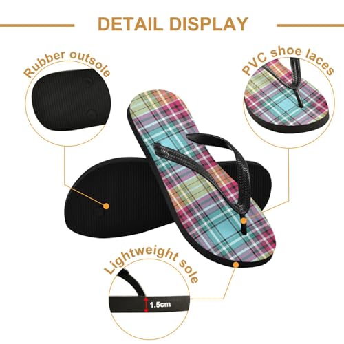 Yellow Pink Plaid Flip Flops for Beach Thong Sandals Anti-slip Lightweight Shower Shoes for Summer Swim Travel3