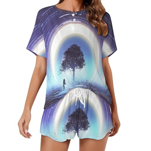 Sleepwear femme été : l'ensemble pyjama court Nébuleuse Galactique