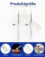 2 Stück 25,5 CM Küchenpinzette Feine Pinzettenzange, Professionelle lange Kochpinzette aus Edelstahl für BBQ, Meeresfrüchte, Reparieren und Servieren (SILBER) – Ansicht 2