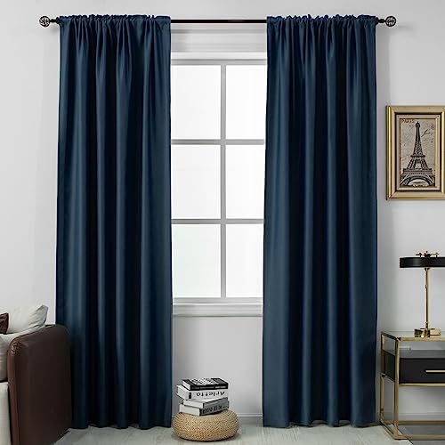 DUALIFE Midnight Blue Curtains 96 Inch for Bedroom Windows -