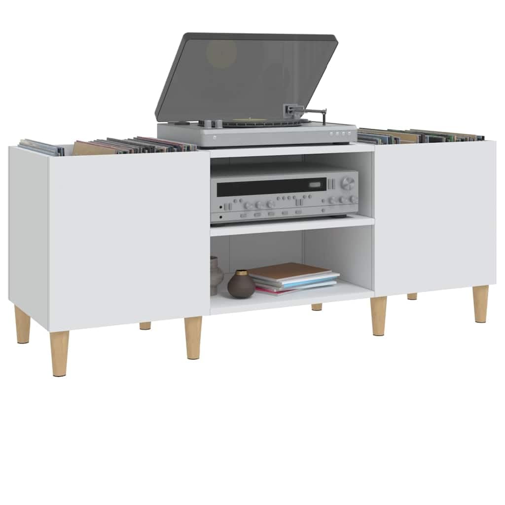 Générique Mobile a dischi bianco 121 x 38 x 48 cm in legno di ingegneria, mobile portaoggetti in vinile con piano robusto per giradisco, spazioso spazio per organizzare la tua collezione, piedi