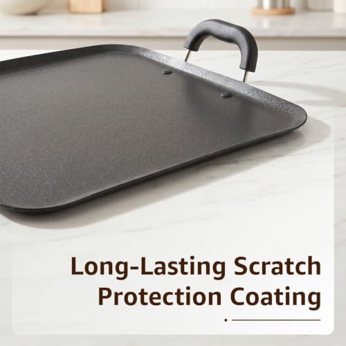Image of Amazon Basics Aluminium Nonstick Square Tawa 30 cm | Heavy Gauge 3 mm | PFOA-Free | Even Heat Distribution |Black
