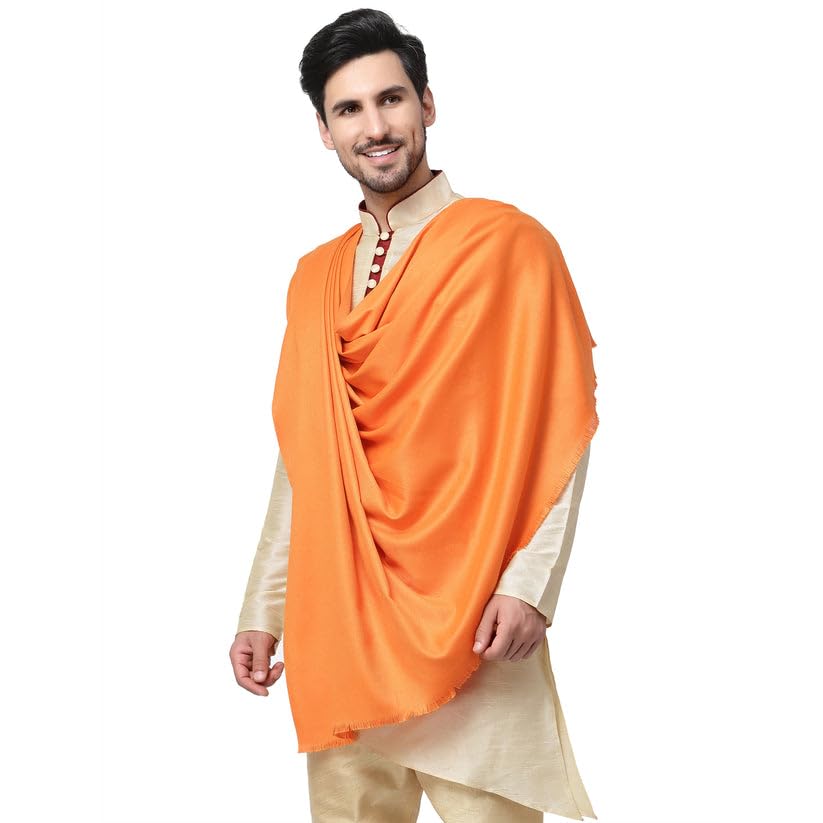 fancy dupatta Men's Plain Woollen Orange Lohi/ShawL, 125cm x 250cm-picture-43