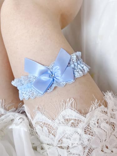 Image of Blue Garters for Bride Wedding Garter Set for Bride Bridal Garter Leg Thigh Blue