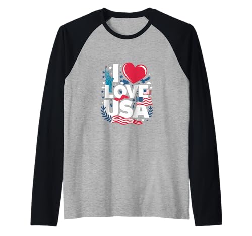 Amo gli Stati Uniti American Pride Design Maglia con Maniche Raglan