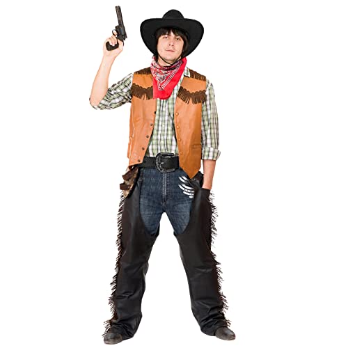 Image of Haysandy Halloween Men Cowboy Costume Hat with Bandana Belts Cowboy Cowgirl Hat Wide Cowgirl Brim Costume Accessories
